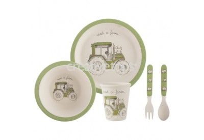 Creative Kids Pressed Bamboo Fibre Kid's Dinner Set with Green Trim (5 piece)
